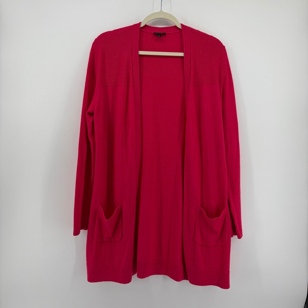 Talbots‎ Womens Medium Pink Cardigan Open Front Cotton Cashmere Longline Pockets